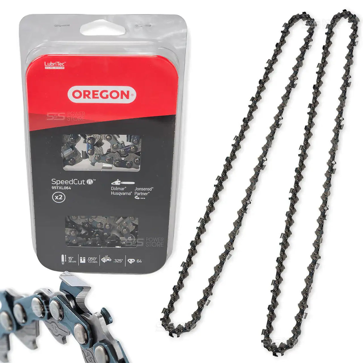 2er-Pack Oregon SpeedCut Sägekette 95VPX064E 325" 1,3 mm 64 TG 38 cm Halbmeißel Twinpack - powerstore-shop