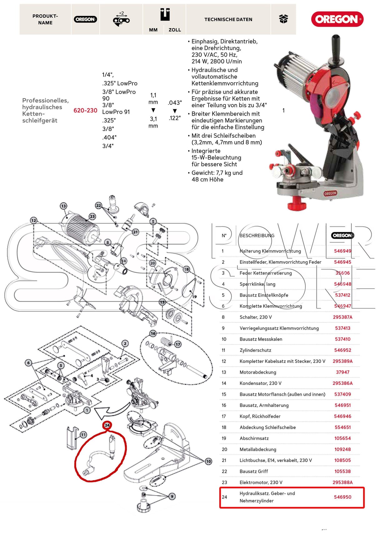 Oregon Hydrauliksatz 546950 Kettenschärfgerät 620-230 - powerstore-shop
