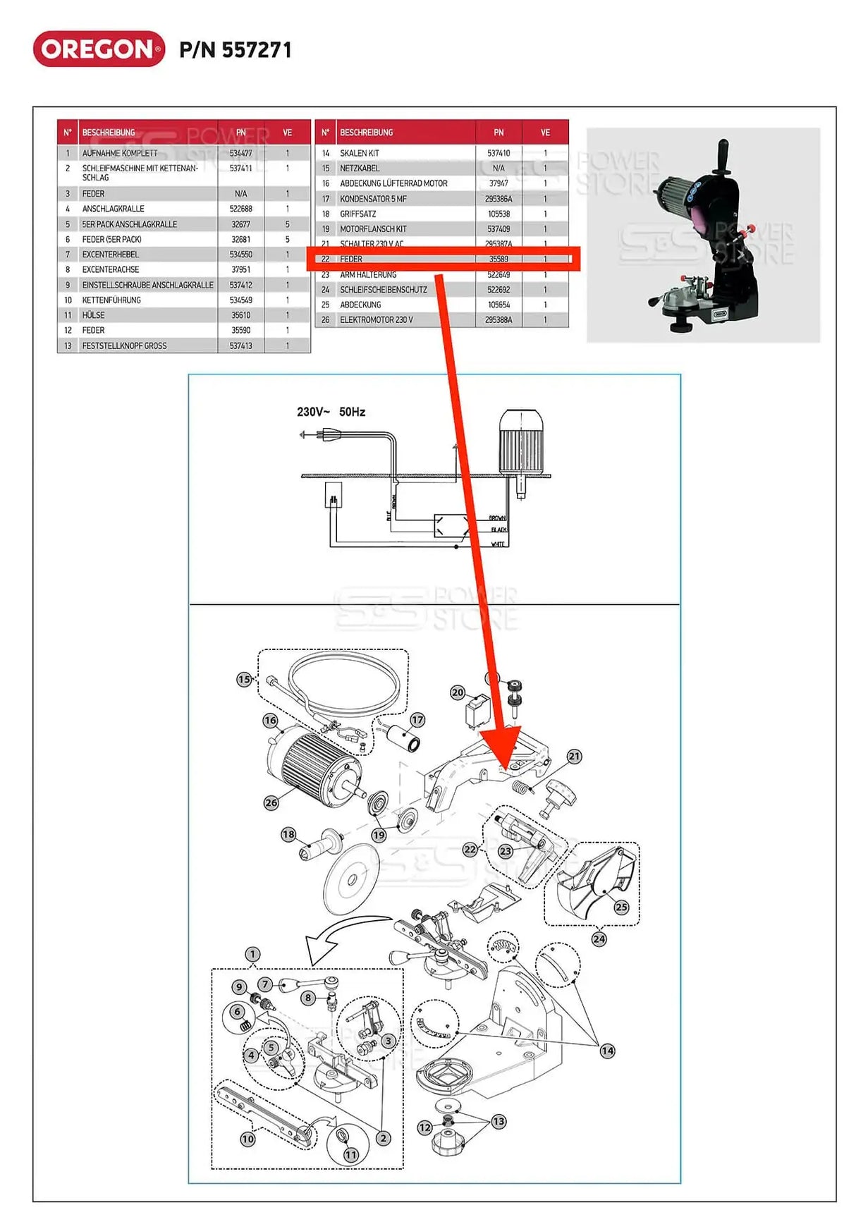 Oregon Feder Kettenschärfgerät Ersatzteil Nr. 35589, 32653 A Jolly, 557271 - powerstore-shop