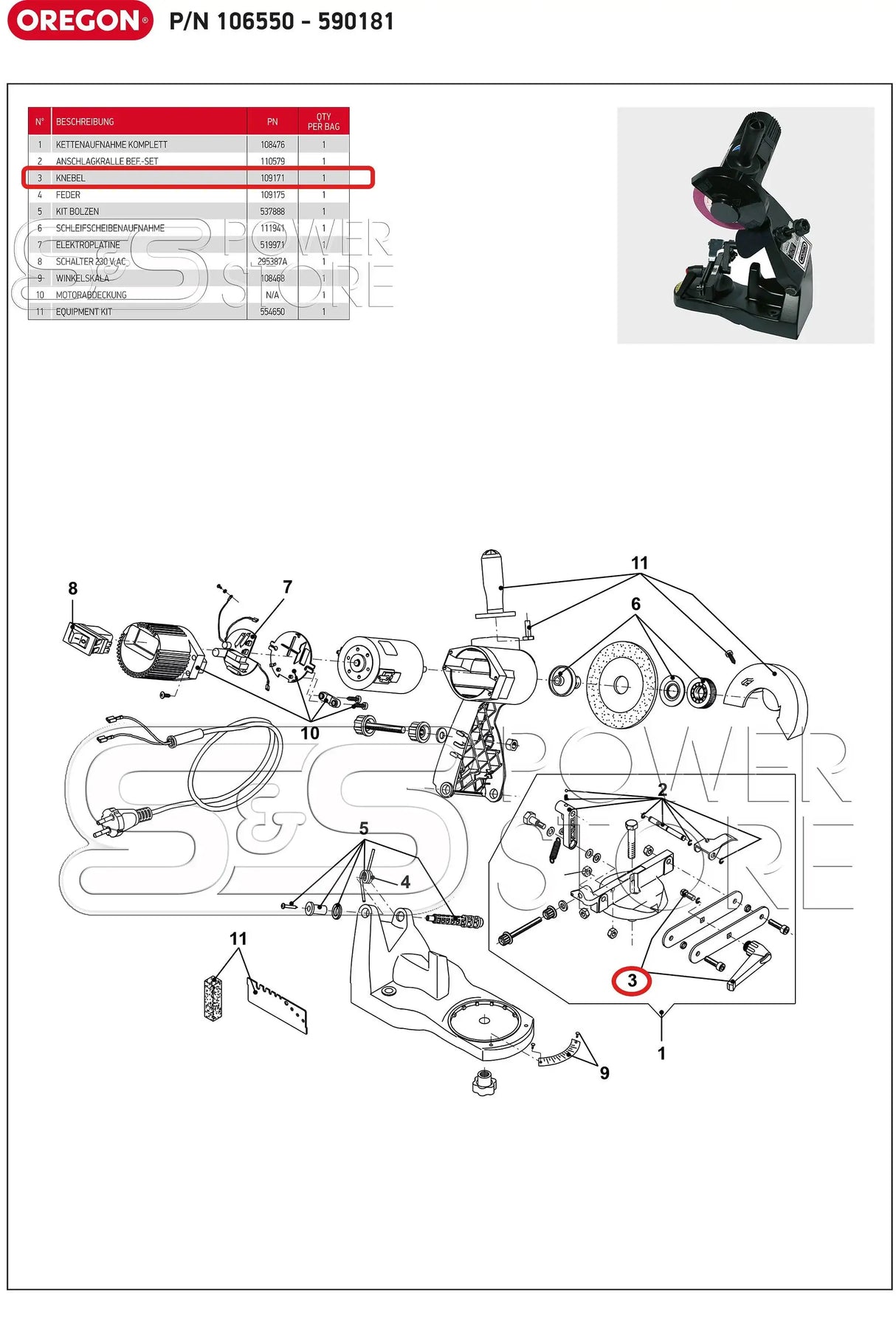 Knebel Schraube Spannvorrichtung 109171 Oregon Kettenschärfgerät 590181 & Mini Jolly 106550 - powerstore-shop
