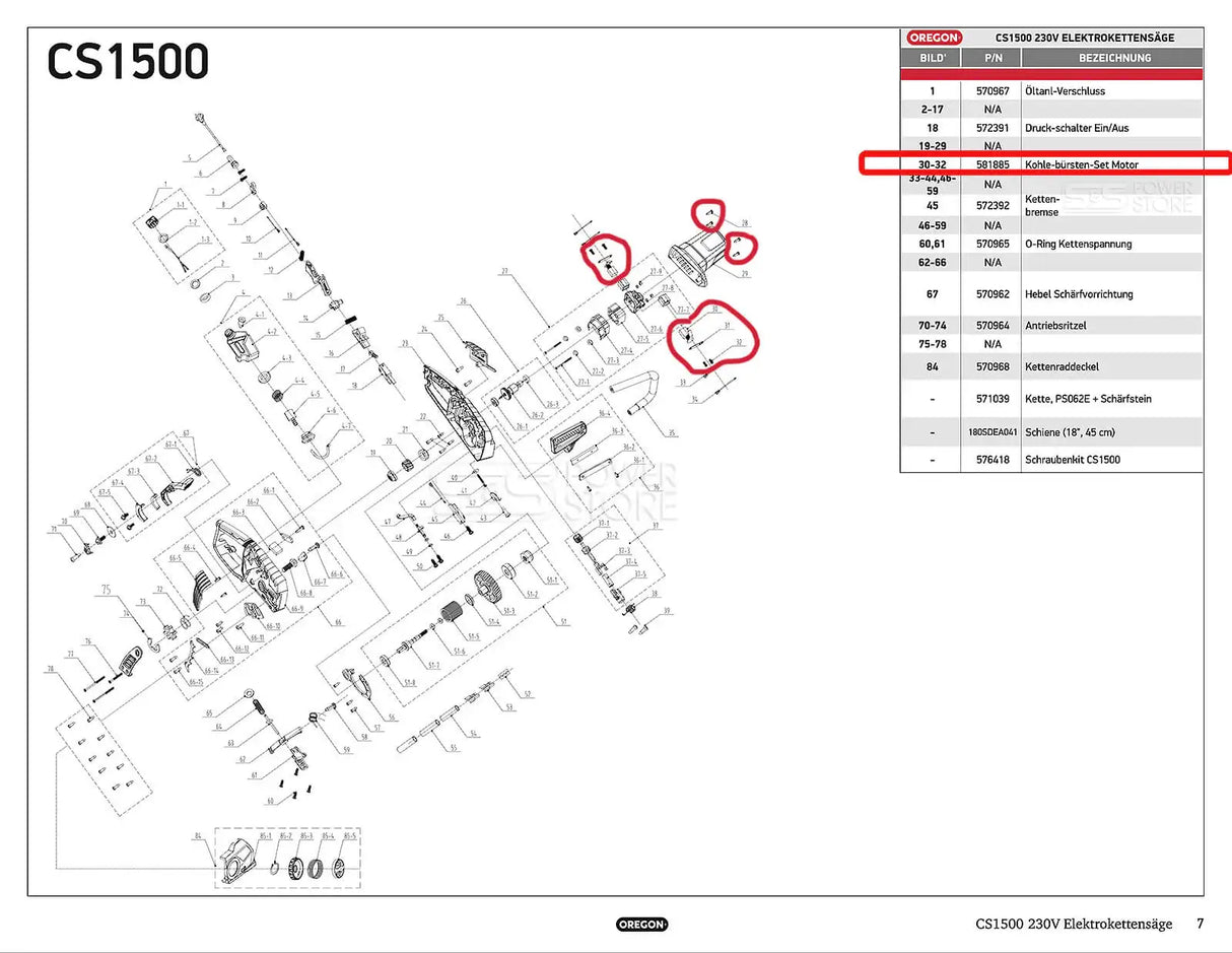 Oregon Motor Kohlebürsten Set Elektro-Kettensäge CS1500 / CS1400 GEN1 - powerstore-shop