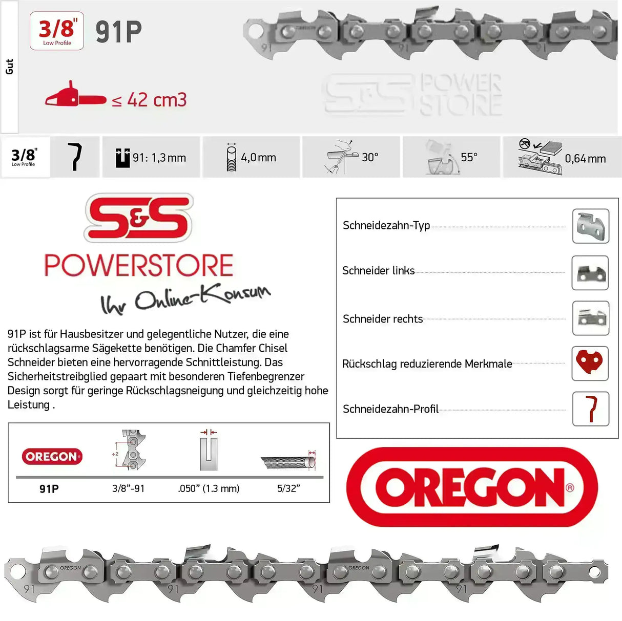 Oregon Sägekette passend Hurricane HEK-I-18/35 Elektro-Kettensäge 35 cm - powerstore-shop