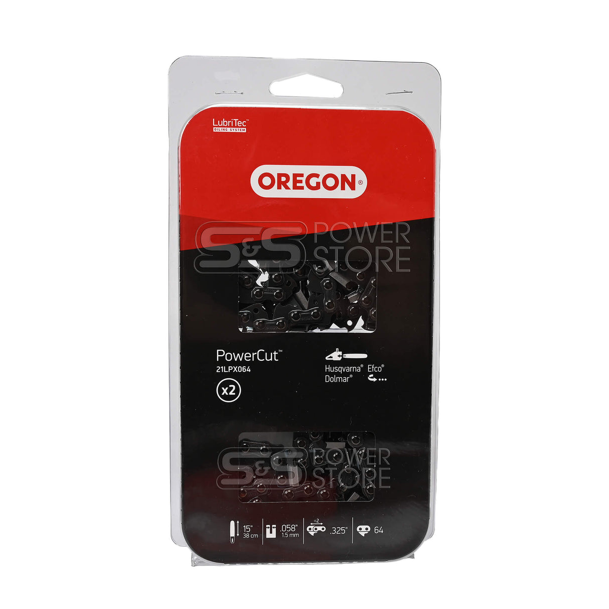 2er-Pack Oregon Sägekette 21LPX064E PowerCut 0.325" 1,5 mm 64 TG 38 cm Vollmeißel Twinpack 564457