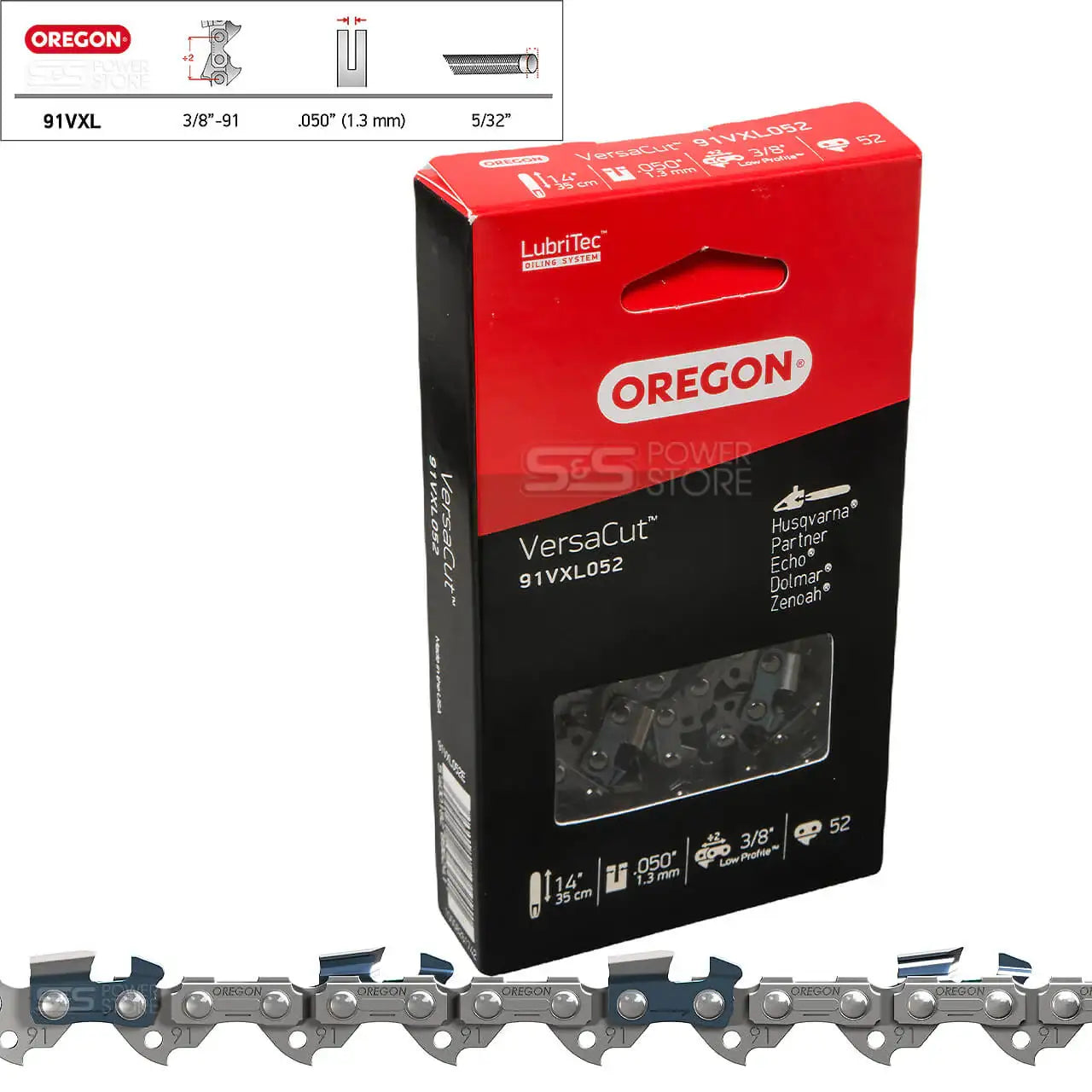 Oregon Sägekette 91VXL052E VersaCut 3/8" 1,3 mm 52 TG 35 cm Halbmeißel - powerstore-shop