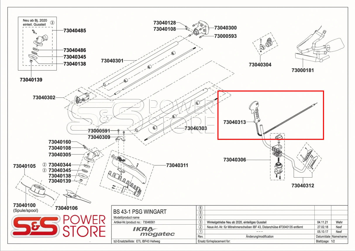 Gashebelgriff Ersatzteil Motorsense Freischneider Gashebelgriff für BS 43-1 PSG Wingart - powerstore-shop