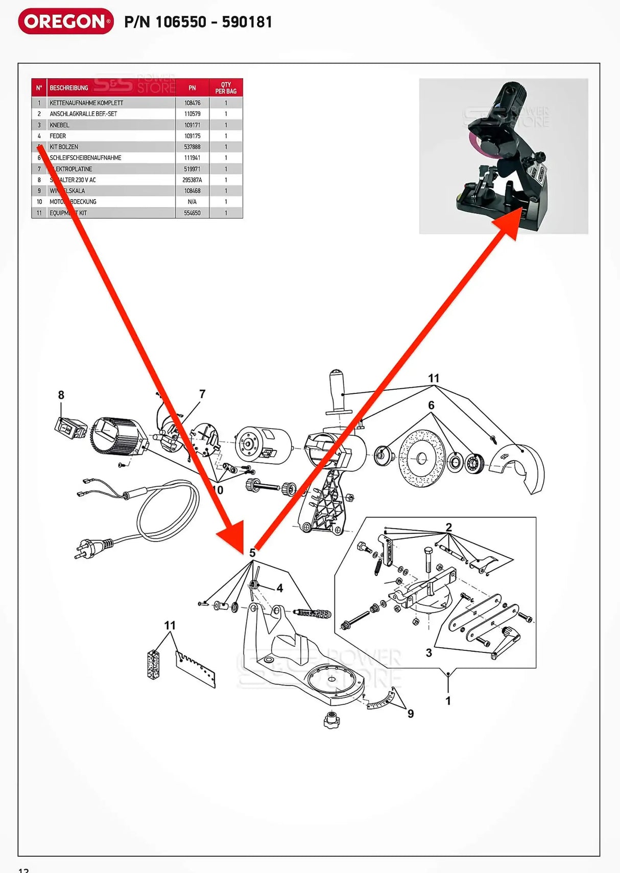 Oregon Bolzen Feder Set Ersatzteil Nr. 537888 Kettenschärfgerät 590181 / 106550 - powerstore-shop