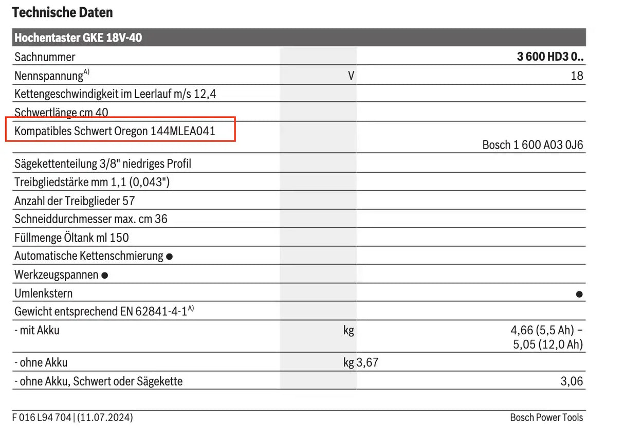 Oregon Führungsschiene passend Bosch GKE 18V-40 Akku-Kettensäge Schwert 40 cm 3,8" mini 1,1 mm - powerstore-shop