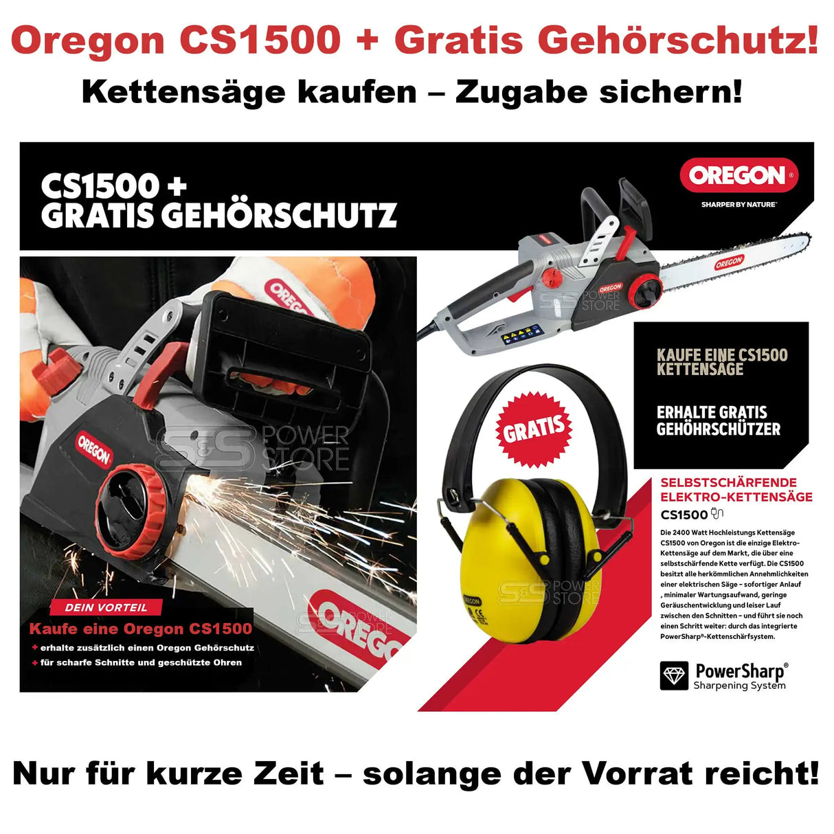 Oregon Elektro Kettensäge CS1500 plus Gratis Gehörschutz - powerstore-shop