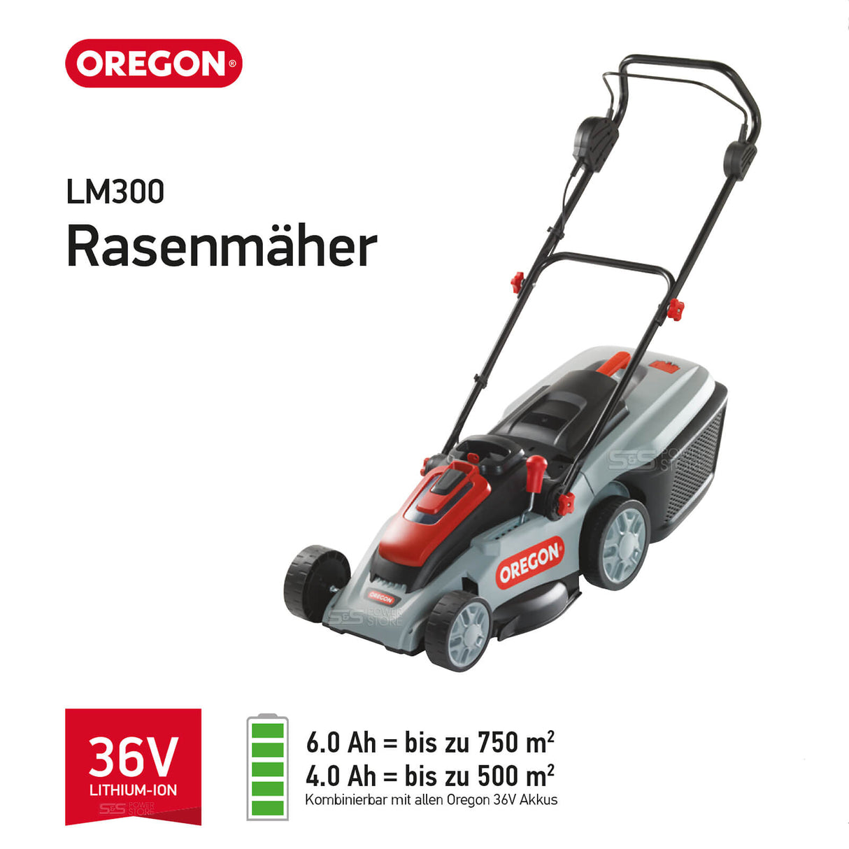 Oregon Akku-Rasenmäher LM300 36V ohne Akku und Ladegerät