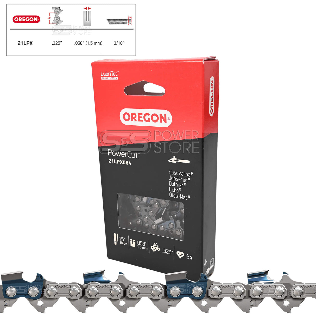 Oregon Sägekette 21LPX064E PowerCut 0.325" 1,5 mm 64 TG 38 cm Vollmeißel - powerstore-shop