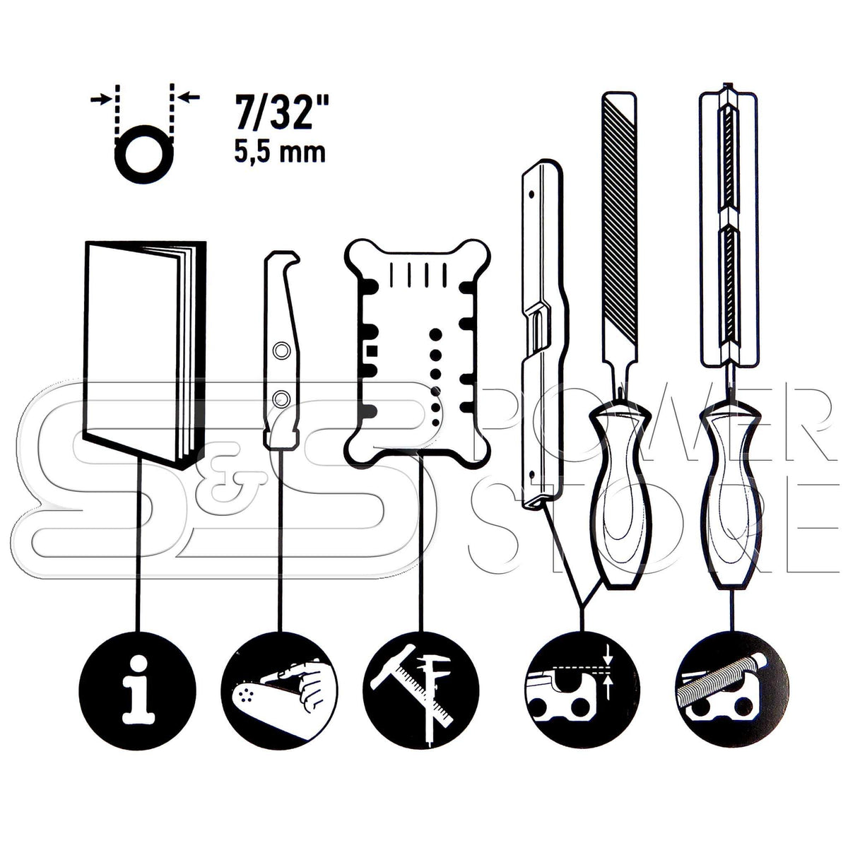 Oregon Schärfsatz 3/8" und 404" Sägeketten Feile 5,5 mm (7/32") mit Tasche 558551