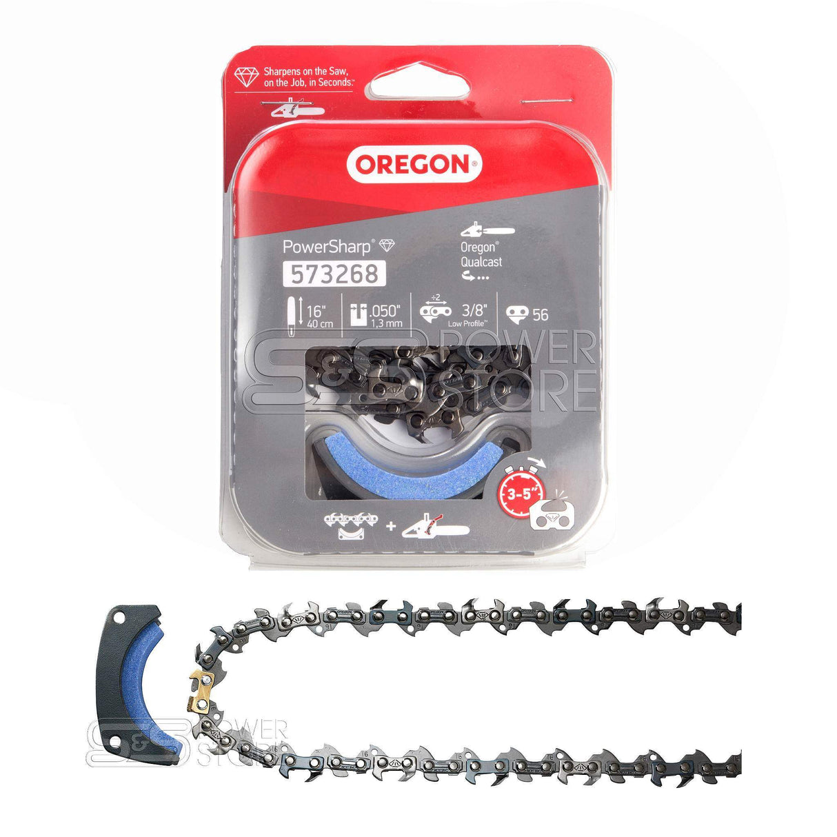 Oregon PowerSharp Sägekette passend CS250 und CS300 Ersatzkette + Schleifstein