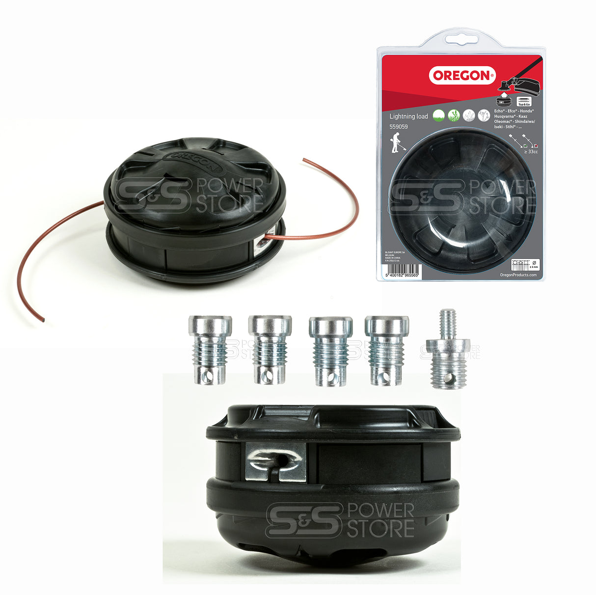 Oregon 3-teiliges Pro Garten Set Universal für Freischneider & Motorsensen Mähkopf Lightning Load + 44 m TerraMax Mähfaden + Schutzbrille