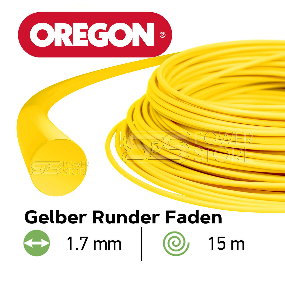 Oregon Gelber Freischneidefaden Yellow Roundline 1,7 mm Durchmesser 15 m Länge Trimmerfaden - powerstore-shop