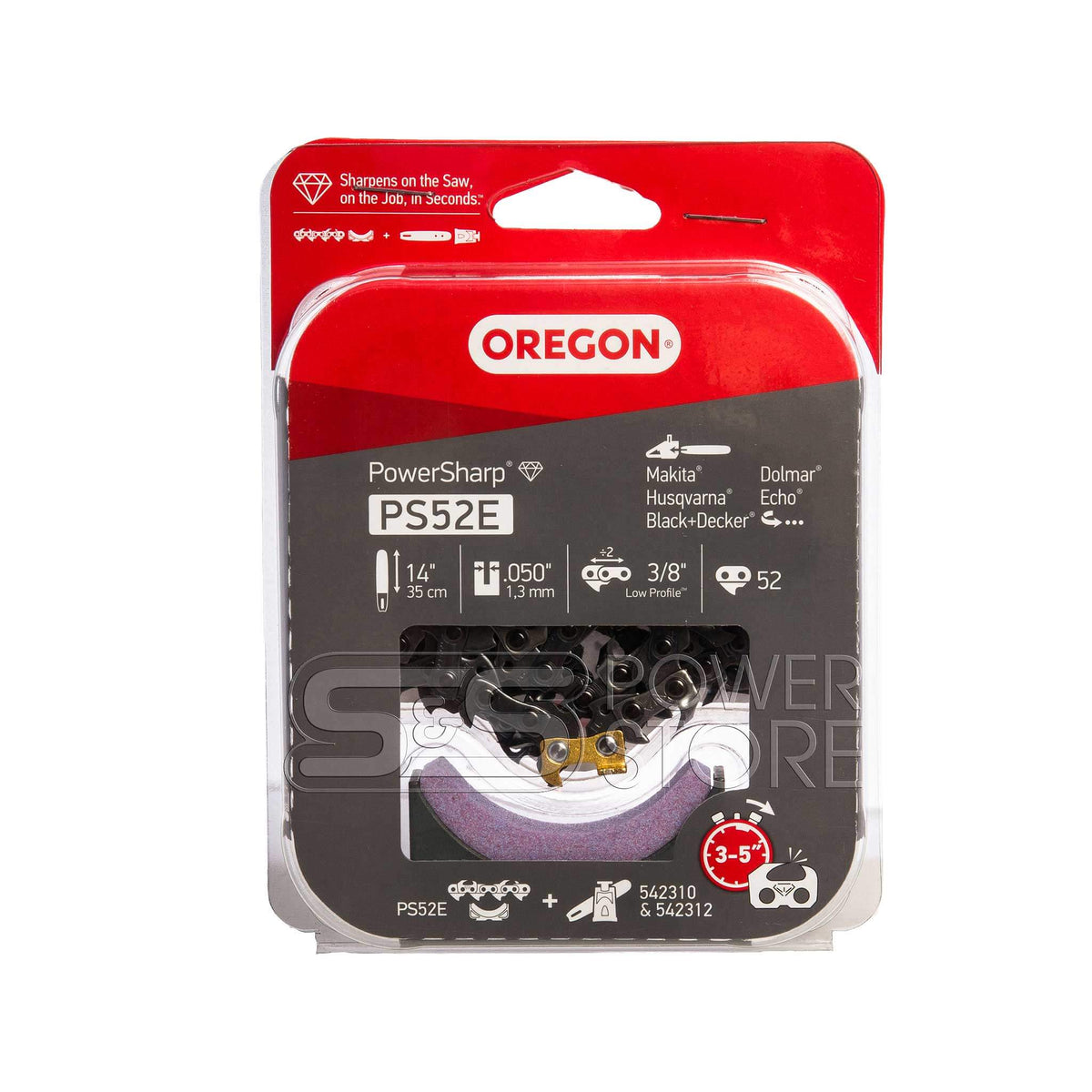 Oregon Sägekette PS52E PowerSharp 3/8" 1,3 mm 52 TG 35 cm inkl. Schleifstein
