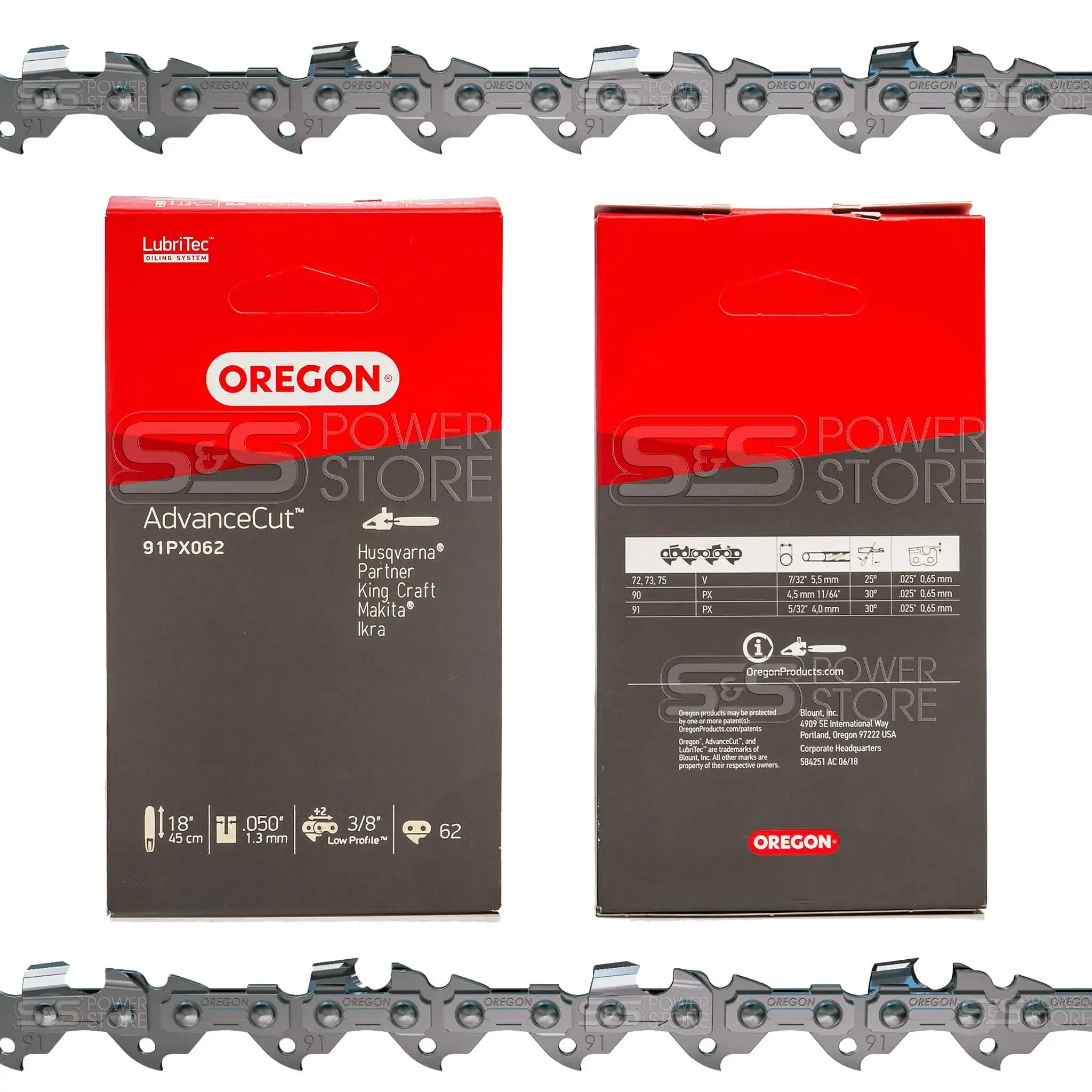 3x Oregon Sägekette 91PX062E – 3/8 Zoll, 1,3 Mm, 45 Cm, 62 Treibglieder Inkl. Box