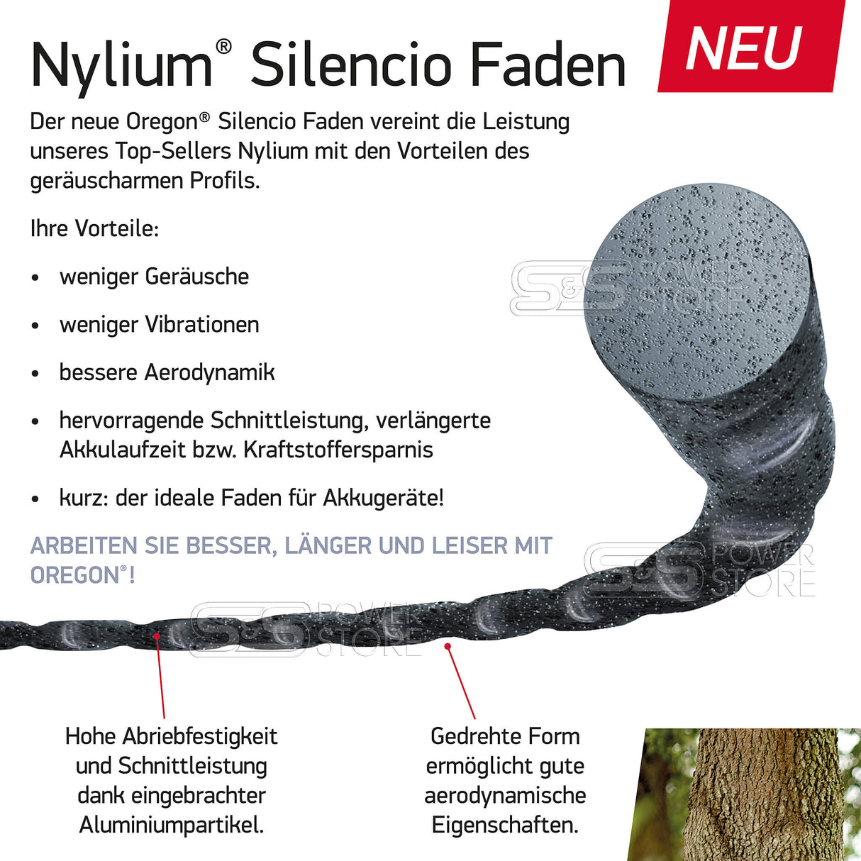 Oregon Mähfaden Aluminium verstärkt leise Nylium Silencio Rund 2,0 mm x 15 m