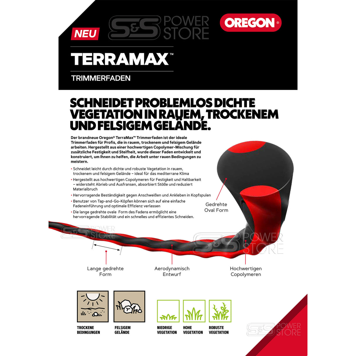 Oregon Profi Mähfaden TerraMax 3 mm x 44 m  Trimmerfaden Freischneiderfaden