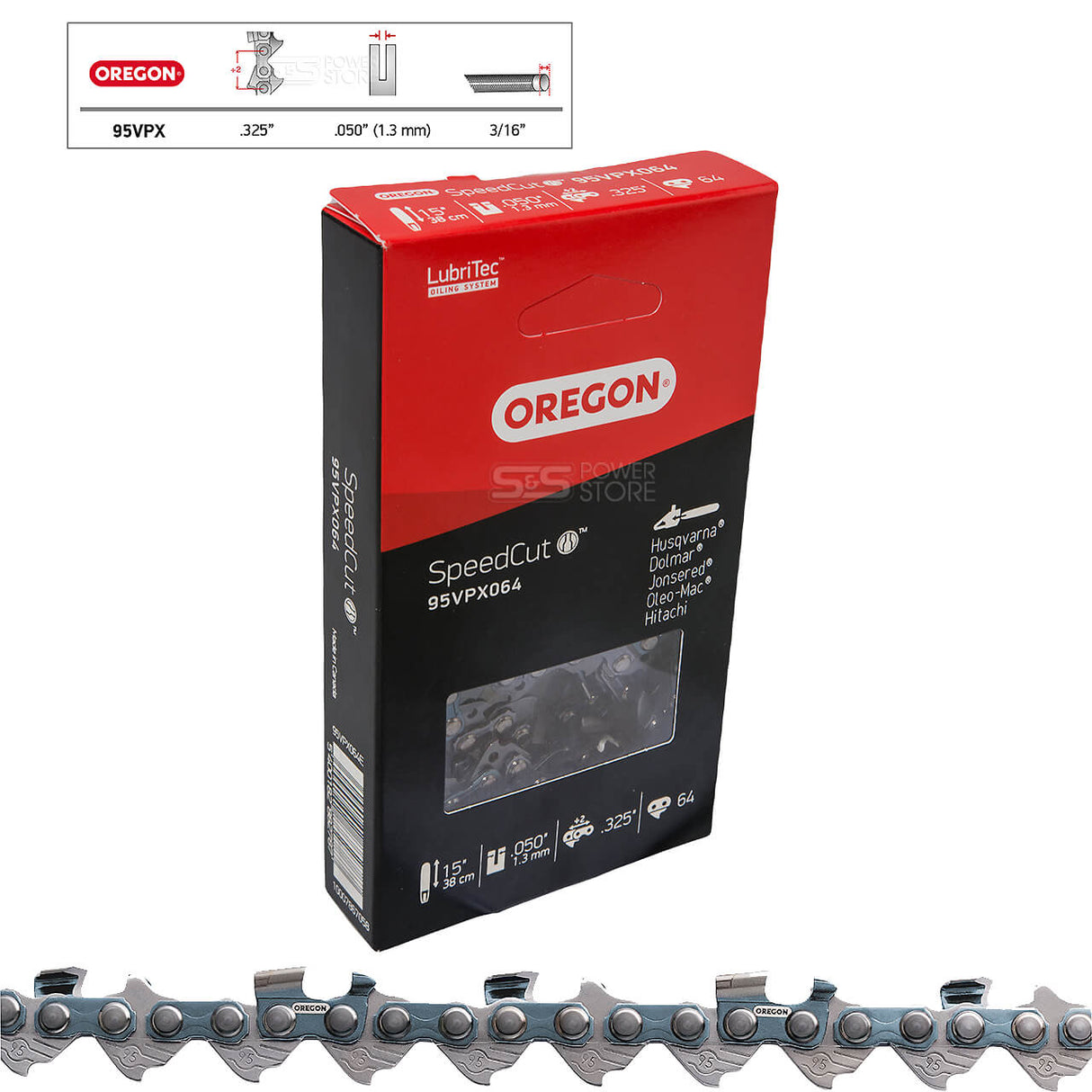 Oregon SpeedCut Sägekette 95VPX064E 325" 1,3 mm 64 TG 38 cm Halbmeißel